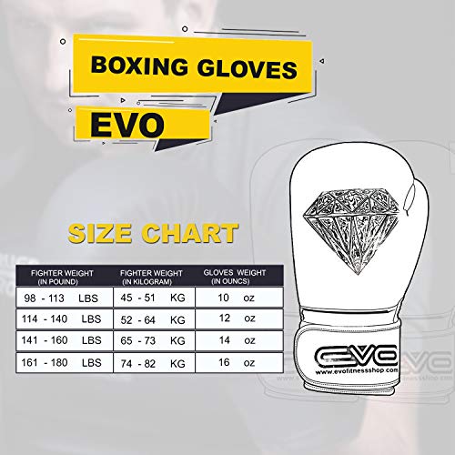 EVO Maya Hide Leather Pro GEL Boxing Gloves For MMA Punch Bag Sparring Muay Thai KickBoxing Fighting Training Glove with FREE Boxing Hand Wraps (Black Diamond Matt, 16 OZ)
