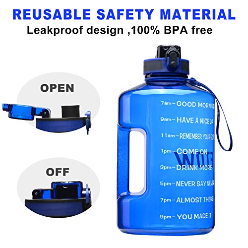 ETDW Gallon Water Bottle BPA Free, 74oz Motivational Large Water Bottle with Time Marker Leak Proof Gym Bottle Jug with Handle for Outdoor Activity BLUE