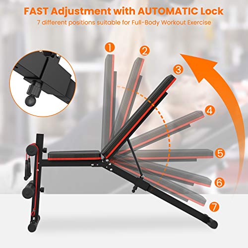 naspaluro Weight Bench Adjustable, Full Body Exercise Folding Fitness Workout Bench with 7 Positions, Exercise Bench for Weight Lifting & Sit Up Abdominal Supine Board Flat Home Gym
