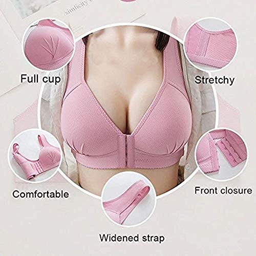 88AMZ Womens Plus Size Front Closure Elastic Push Up Comfort Bra, Sports Bra,Soft Seamless Sleep Bra, Comfortable Super Elastic Material Full Coverage for Best Support (Black, XXL)