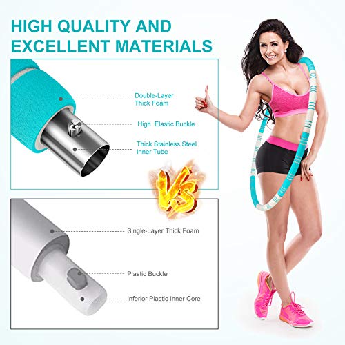 Awroutdoor Weighted Hula Hoop for Exercise, 8 Sections Stable Stainless Steel Core with Thickened Double-layer Foam, Slimming Circle Fitness Hoola Hoop Exercise Ring for Weight Loss, Bodybuilding