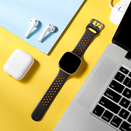 Dirrelo Strap Compatible with Fitbit Versa 3 Strap/Fitbit Sense Strap for Women Men, Soft Silicone Replacement, Sport Wristband with Breathable Holes for Fitbit Versa 3/Fitbit Sense, Large Coal/Black