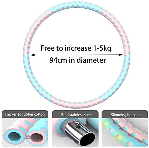A86 Adult Hula Hoop, 1-5 kg Weighted Hula Hoop, Stainless Steel Fitness Hula Hoop, 6 Segments, Detachable, Suitable for Fitness / Weight Loss / Tummy Shaping, Blue / Pink