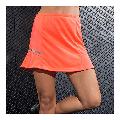 FKJSP New Breathable Polyester Tennis Skorts Woman Pantskirt Anti-emptied Sports Skirts For Badminton Running Fitness 2 In 1 (Color : Orange, Size : L)