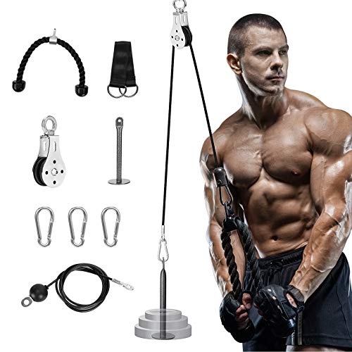Elikliv Pulley Cable Machine System with Loading Pin Triceps Strap Muscle Strength Fitness Pulley System Gym Equipment Forearm Wrist Roller Trainer for Pulldowns, Biceps Curl, Triceps Extensions (1.8)