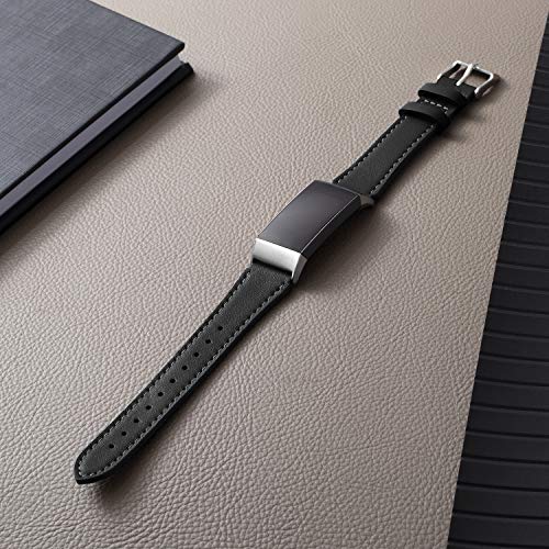 Adepoy Compatible for Fitbit Charge 3/Charge 4 Strap Leather,Classic Genuine Leather Adjustable Replacement Sport Fitness Wristband for Men Women (black)