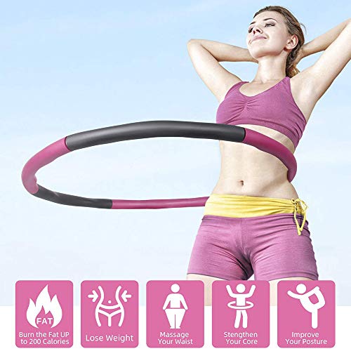 Fitness Hula Hoop for Adults- 8 Section Wave Exercise Hoola Hoops Weighted 1.2kg (2.65lbs) Adjustable Ring with Soft Foam Padded for Gym, Home, Ladies, Lose Weight, Fat Loss Training (Grey&pink)