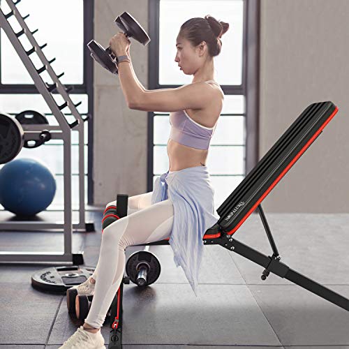 naspaluro Weight Bench Adjustable, Full Body Exercise Folding Fitness Workout Bench with 7 Positions, Exercise Bench for Weight Lifting & Sit Up Abdominal Supine Board Flat Home Gym