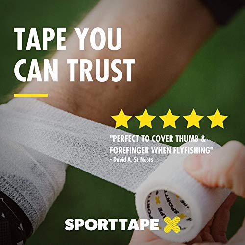 6 Rolls SPORTTAPE Cohesive Compression Bandage - 2.5cm x 4.5m - Beige - Self-Adhesive, Vet Tape, Thumb Tape, Coban Cohesive Wrap, Goalkeeper Finger Tape