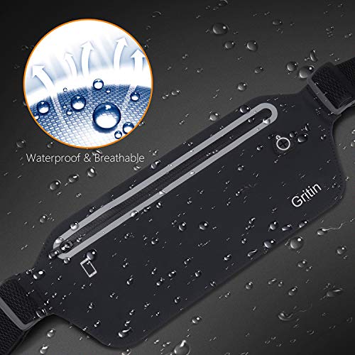 Gritin Running Belt, Waist Pack Fitness Belt With Headphone Hole - Soft Sweat-proof Fabric and Adjustable Elastic Strap for Waist Curve,Running and Other Outdoors