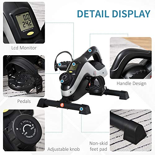 HOMCOM Portable Mini Pedal Exercise Bike 8 Levels Magnetic Resistance Cycle Leg Fitness Cardio Workout w/LCD Display Black