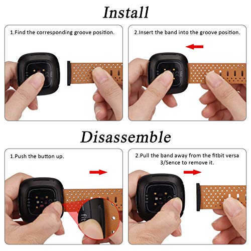 Strap Compatible with Fitbit Versa 3 / Fitbit Sense Strap Leather, Genuine Leather Replacement bands Compatible with Versa 3, Women Man (Small, Black)