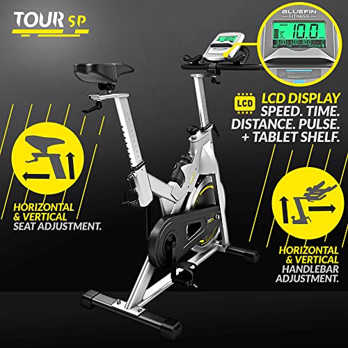 Bluefin Fitness TOUR SP Bike | Home Gym Equipment | Exercise Bike Machine | Kinomap | Live Video Streaming | Video Coaching & Training | Bluetooth | Smartphone App | Black & Grey Silver