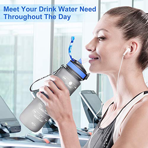 ETDW 1Litre Water Bottle with Time Markings 100% BPA Free Tritan Material, 1L Gym Water Bottle with Straw, 1000ml Hydration Water Bottle for Weight Loss, Appetite Control, and Overall Health GRAY