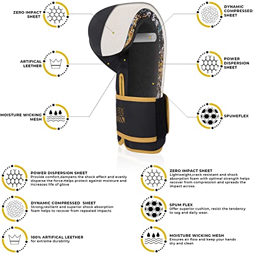 AQF Boxing Gloves and Pads - Adults & Kids Boxing Set for Kickboxing & MMA Muay Thai Punching Glove with Curved Boxing Pads for Martial Arts Training (Gold, 6oz)