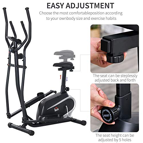 HOMCOM Magnetic Elliptical Cross Trainer Cardio Fitness Workout Elliptical Machine Exercise Bike Trainer with Flywheel & LCD Digital Monitor Display Phone Holder, for Home Office Gym Black
