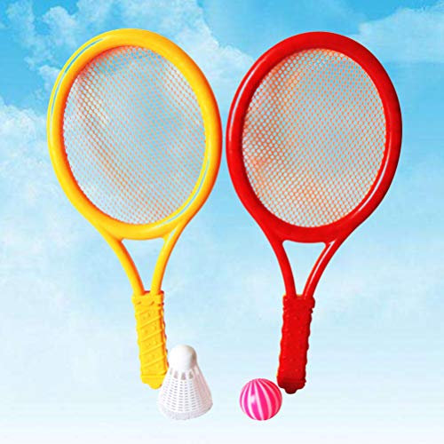Abaodam 1 Pair of Kids Tennis Racket Set with Shuttlecock Ball Plastic Tennis Racquet Toy for Toddler Outdoor Sports Games for Children Random Color
