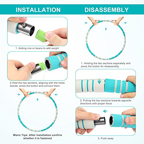 Awroutdoor Weighted Hula Hoop for Exercise, 8 Sections Stable Stainless Steel Core with Thickened Double-layer Foam, Slimming Circle Fitness Hoola Hoop Exercise Ring for Weight Loss, Bodybuilding