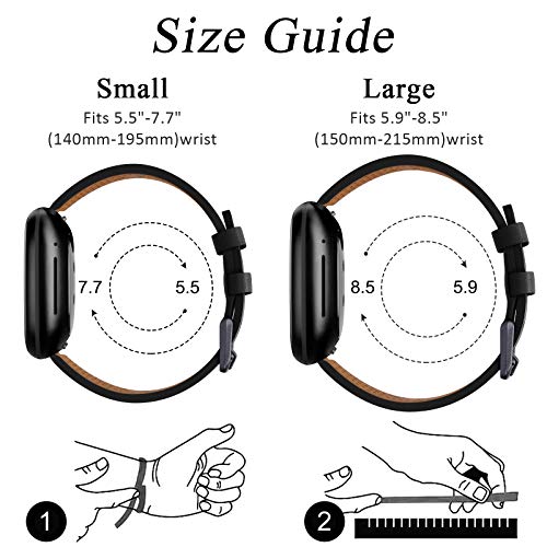 Strap Compatible with Fitbit Versa 3 / Fitbit Sense Strap Leather, Genuine Leather Replacement bands Compatible with Versa 3, Women Man (Small, Black)