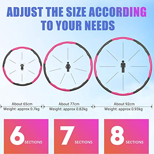 Foxmog Hula Hoop for Adults-Weighted Hula Fitness Hoop for Weight Loss and Exercise,6-8 section Detachable Adjustable Wavy Design, Indoor Folding Hoola Hoop for Women,Soft Padding