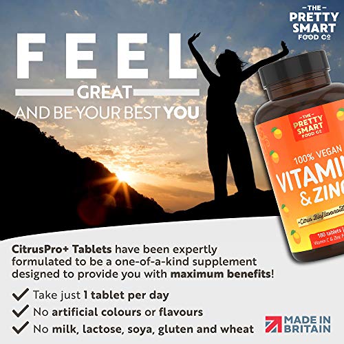 Powerful Vitamin C and Zinc Tablets - Vitamin C 1000mg with Zinc - 6 Month's Supply - Boosted with Citrus Bioflavonoids & Bamboo - For The Maintenance of a Normal Immune System - 180 Tablets - UK Made