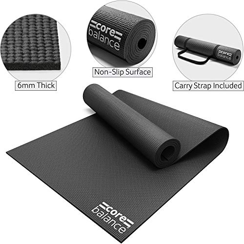 Core Balance Yoga Mat, Thick Foam 6mm, Non Slip, Exercise Fitness Gym, Compact Lightweight With Carry Strap