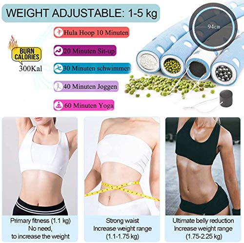 A86 Adult Hula Hoop, 1-5 kg Weighted Hula Hoop, Stainless Steel Fitness Hula Hoop, 6 Segments, Detachable, Suitable for Fitness / Weight Loss / Tummy Shaping, Blue / Pink