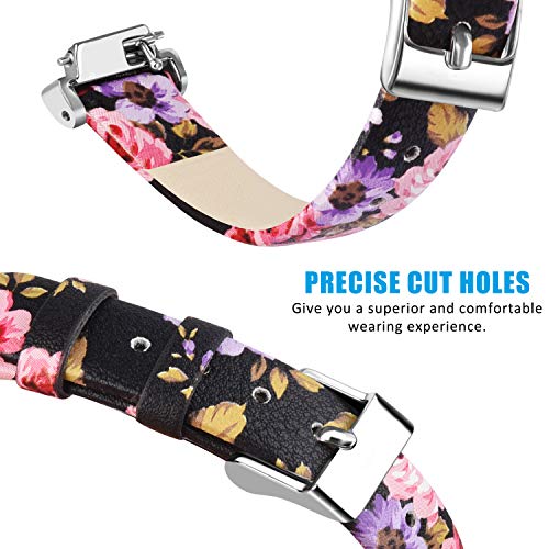 Vancle Replacement Strap for Fitbit Inspire HR Strap, Genuine Leather Replacement bands Compatible with Fitbit Inspire/Inspire HR, Women Men (Pink flower)
