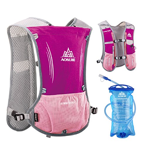 JEELAD Running Hydration Vest Hydration Pack Backpack for Running Jogging Cycling (Rose Red (5L), with 1.5L Water Bladder)