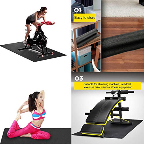 Exercise Fitness Mat, High Density Exercise Equipment Mat Durable Bicycle Trainer Floor Mat for Under Stationary Bike, Spin Bike, Fitness Equipment, Home Gym Floor Protection (Black)