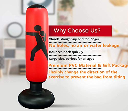 FOYOCER Punching Bag Kids Freestanding Boxing Inflatable Kids Punching Bag Bounce Back for Practicing Karate MMA Fitness Boxing Bag for Toddler Tall 61”(Air Pump & Repair Stickers Included)