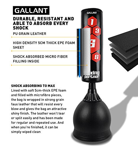Gallant 5.5ft Free Standing Boxing Punch Bag Stand Black Target - Excellent Quality Heavy Duty Adults Punching Bag Kick Boxing, Martial Arts, MMA Dummy Training Home Gym Equipment - Next Day Shipping
