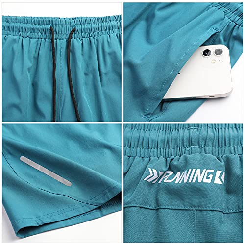 Superora Men's Workout Running Shorts Sports Quick Dry Lightweight Breathable with Pocket,with Reflective Strip Design Athletic Shorts for Casual, Training, Jogging, Gym, Active,Peacock Blue