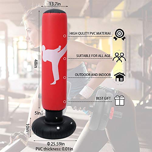 Free Standing Punch Bag for Kids 160cm Inflatable Boxing Punching Bag for Kids Ninja Boxing Bag Bounce Back for Practicing Karate, Taekwondo, MMA, Kids Adults Boxing Toy (Red)