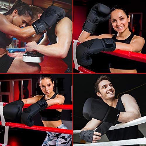 EVO Maya Hide Leather Pro GEL Boxing Gloves For MMA Punch Bag Sparring Muay Thai KickBoxing Fighting Training Glove with FREE Boxing Hand Wraps (Black Diamond Matt, 16 OZ)