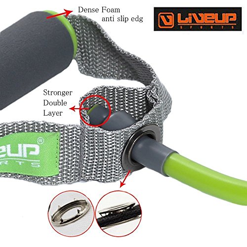Live Up Sports unisex adult sports toning tube, resistance band/cord, pulley. TPR foam tube for exercise, fitness, pilates, strenght training, with foam handles green- 20 lb.