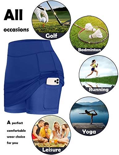 BLEVONH Women Tennis Skirts Inner Shorts Elastic Sports Golf Skorts with Pockets - blue - Medium