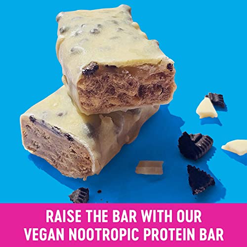 XITE Protein Bars - Vegan Nootropic Healthy Snacks for Adults - Lions Mane, Zinc, Choline & Bacopa Monnieri for Energy, Recovery & Brain Focus - Gluten Free White Chocolate Chip Cookie, Pack of 12