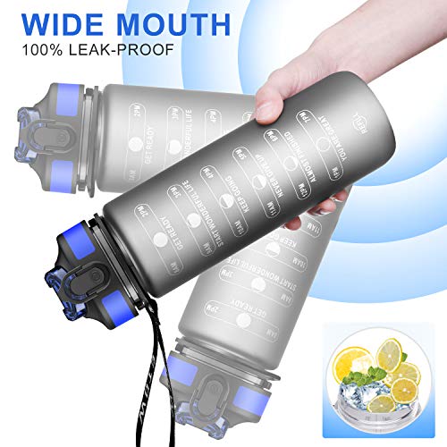 ETDW 1Litre Water Bottle with Time Markings 100% BPA Free Tritan Material, 1L Gym Water Bottle with Straw, 1000ml Hydration Water Bottle for Weight Loss, Appetite Control, and Overall Health GRAY