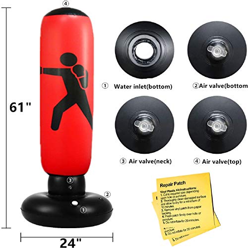 FOYOCER Punching Bag Kids Freestanding Boxing Inflatable Kids Punching Bag Bounce Back for Practicing Karate MMA Fitness Boxing Bag for Toddler Tall 61”(Air Pump & Repair Stickers Included)