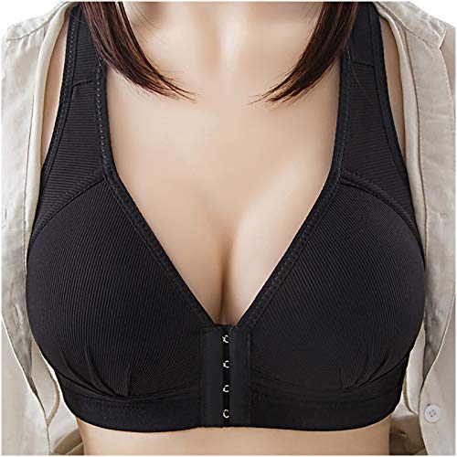 88AMZ Womens Plus Size Front Closure Elastic Push Up Comfort Bra, Sports Bra,Soft Seamless Sleep Bra, Comfortable Super Elastic Material Full Coverage for Best Support (Black, XXL)