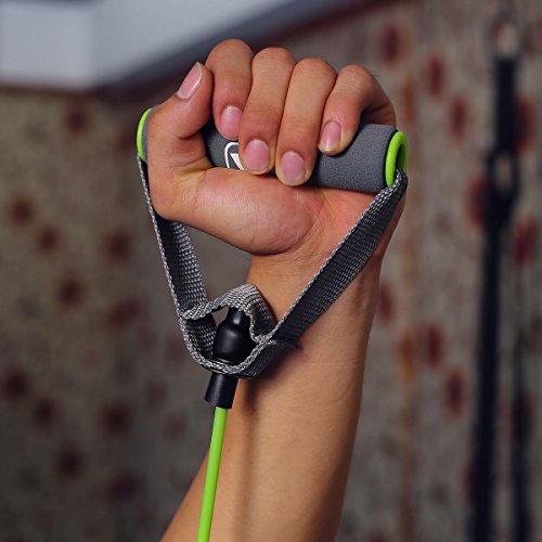 Live Up Sports unisex adult sports toning tube, resistance band/cord, pulley. TPR foam tube for exercise, fitness, pilates, strenght training, with foam handles green- 20 lb.