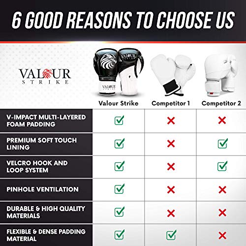 Valour Strike Boxing Gloves for Men Women Ladies Juniors & Kids | Set Ounce 16oz 14oz 12oz 10oz 8oz 6oz or 4oz For Pro Sparring Kickboxing MMA Muay Thai or Boxercise Training Workout | Black Paw™