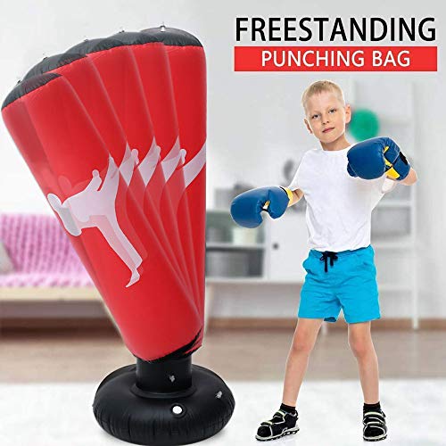 Free Standing Punch Bag for Kids 160cm Inflatable Boxing Punching Bag for Kids Ninja Boxing Bag Bounce Back for Practicing Karate, Taekwondo, MMA, Kids Adults Boxing Toy (Red)
