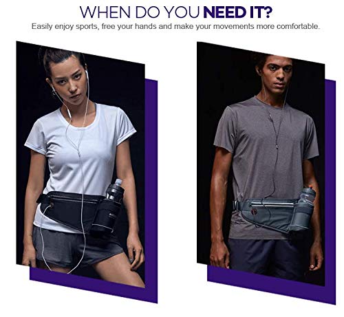 ADD Running Belt Waist Bag for Men and Women | Gym Fanny Pack | Reflective Waist Pouch with Water Bottle | Expandable Waterproof Sports Belt Waist Phone Holder for Jogging