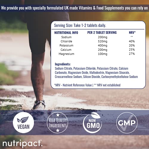 Electrolytes Tablets – Magnesium, Potassium, Calcium & Chloride Blend – for Muscle Function, Rehydration, Salt Replacement, Cramp & Hydration Recovery– 60 Vegan High Strength Electrolyte Supplements