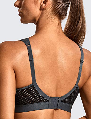 SYROKAN Women's Workout Gym Support Bounce Control Plus Size High Impact Sports Bra Wirefree Black/Grey-1 38DD