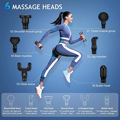 Massage Gun Deep Tissue,Muscle Tissue Massager for Pain, Muscle Aches and Stiffness, high-Intensity Vibration-Includes 6 Massage Heads