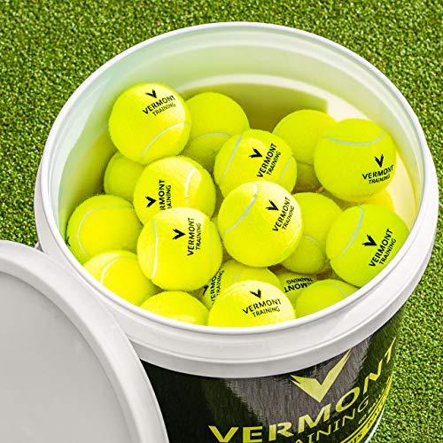 Vermont Training Tennis Balls - 60x Ball Bucket - Pressureless Tennis Balls - High-Vis Fluro Felt Ball | All Court Surfaces | Perfect For Tennis Coaches, Schools & Clubs