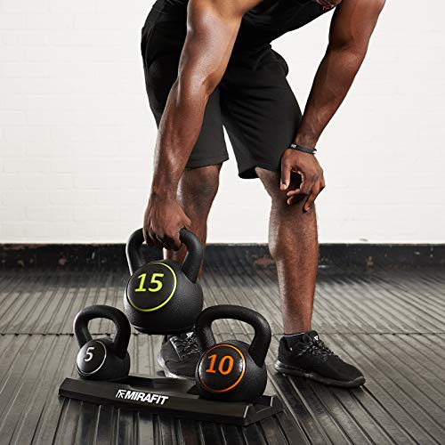 Mirafit 3pce Kettlebell Weight Set with Stand - 5, 10 and 15lbs (2.2kg, 4.5kg and 6.8 kg)